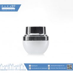 บรรจุภัณฑ์เครื่องสำอาง กระปุกแก้วลังโคม 20g ขาวฝาเงิน