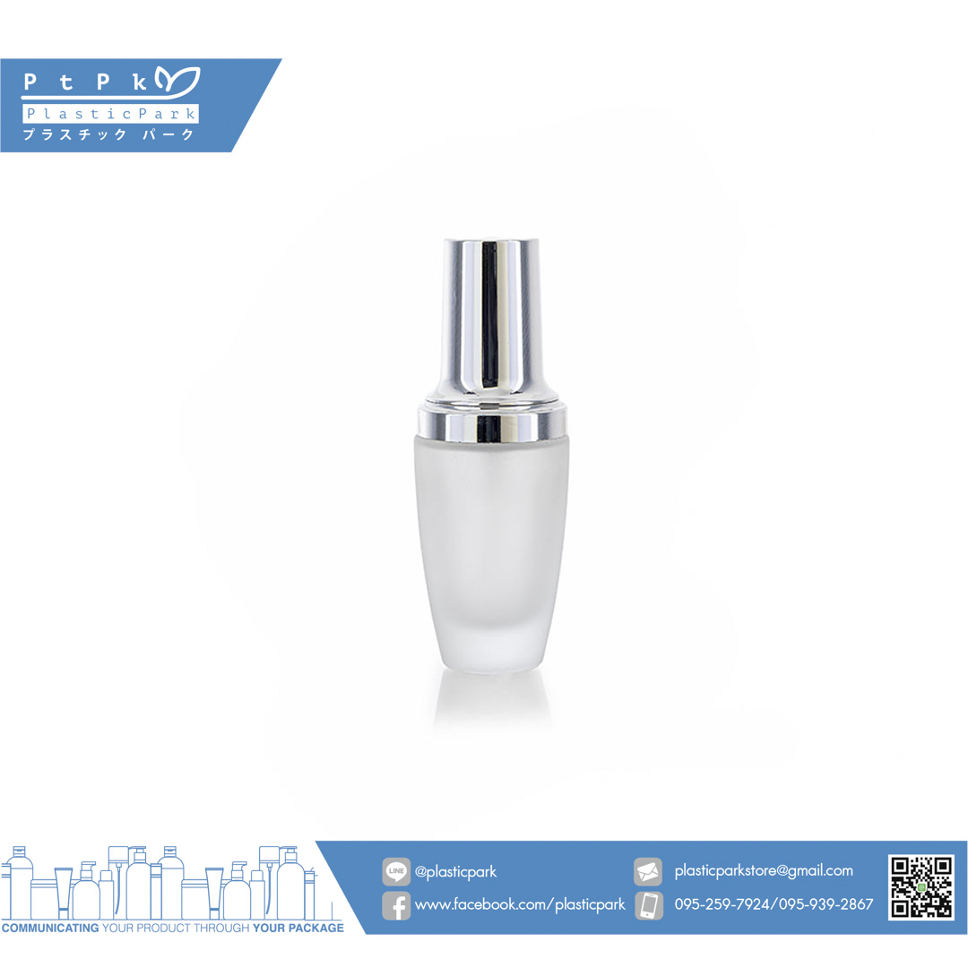 ขวดแก้วลังโคม 30 ml ขุ่นฝาเงิน