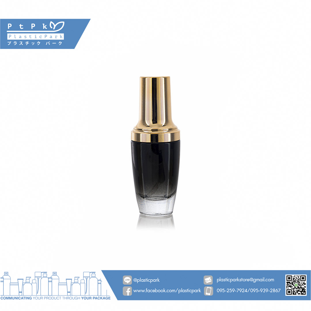 ขวดแก้วลังโคม 30 ml ดำใสฝาโกล